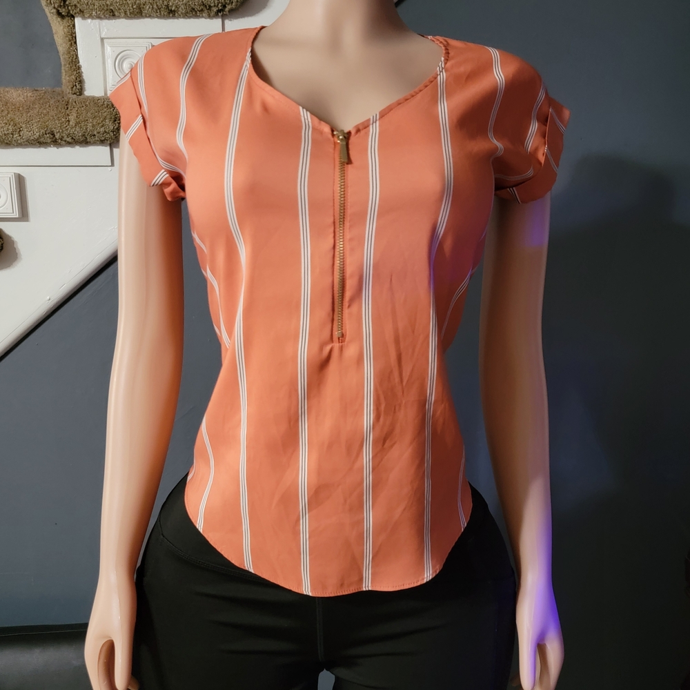 Elegant Coral Striped Blouse
